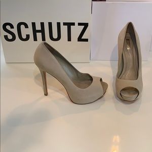 Schutz platform suede heel
